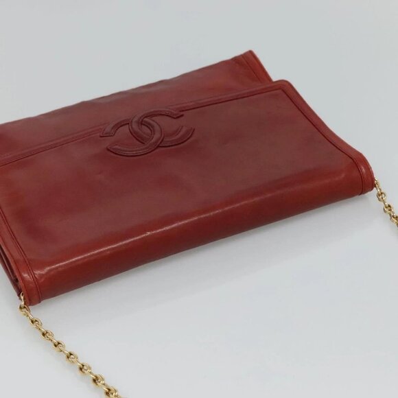 CHANEL Chain Shoulder Bag Lamb Skin Red Gold - Picture 6 of 16